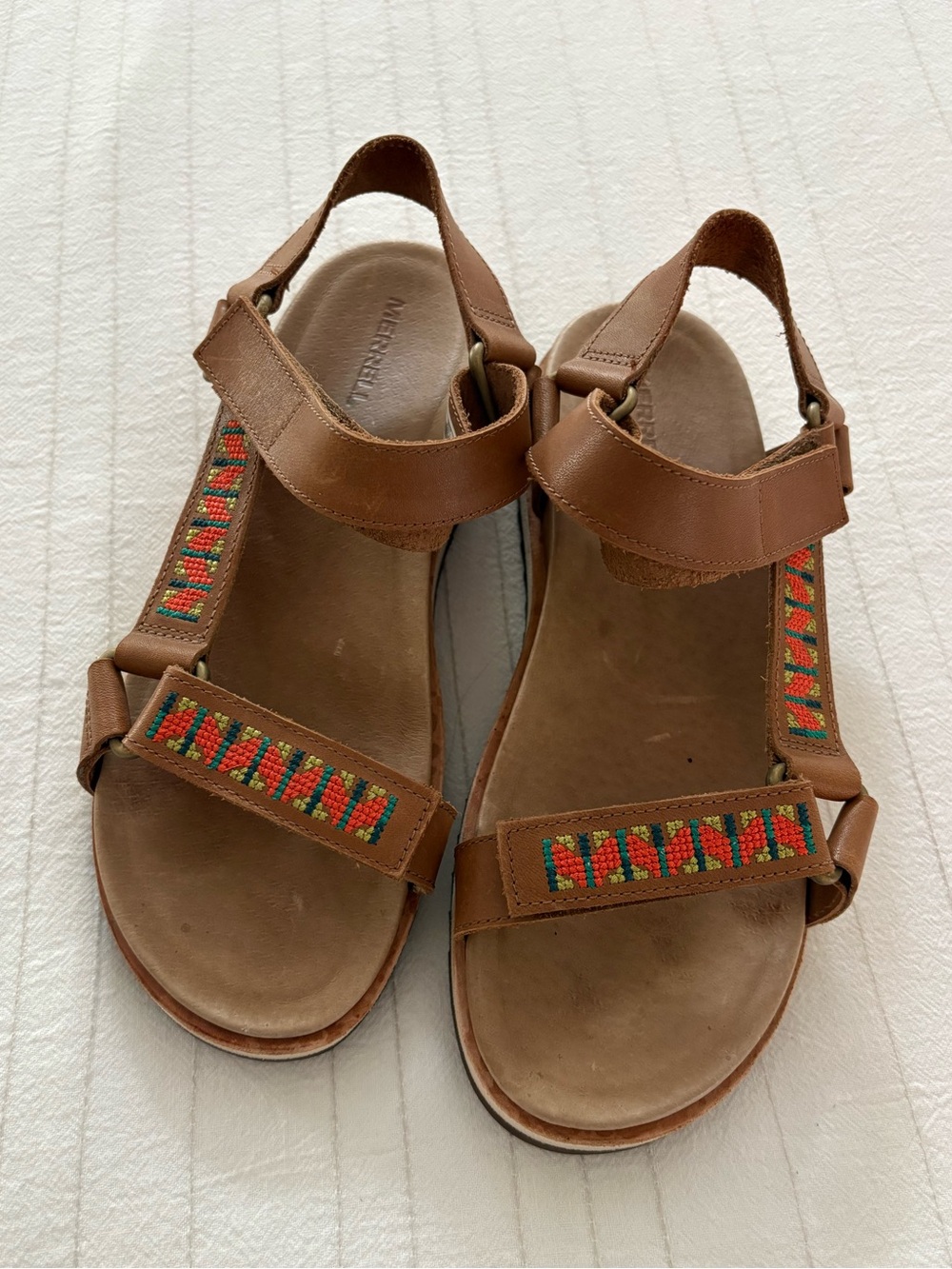Merrell Juno Strap Sandal Tobacco Embroidered Leather Women’s Size 7